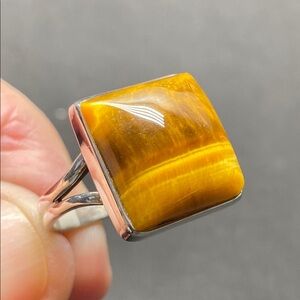 Tiger's Eye Ring Size 9 in Solid Sterling Silver 925